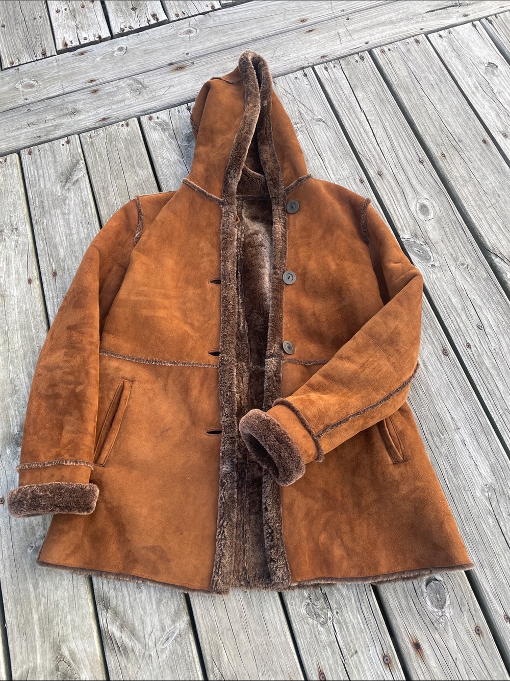 Women’s  Blue Duck Hooded Sheepskin Coat in Chestnut Brown